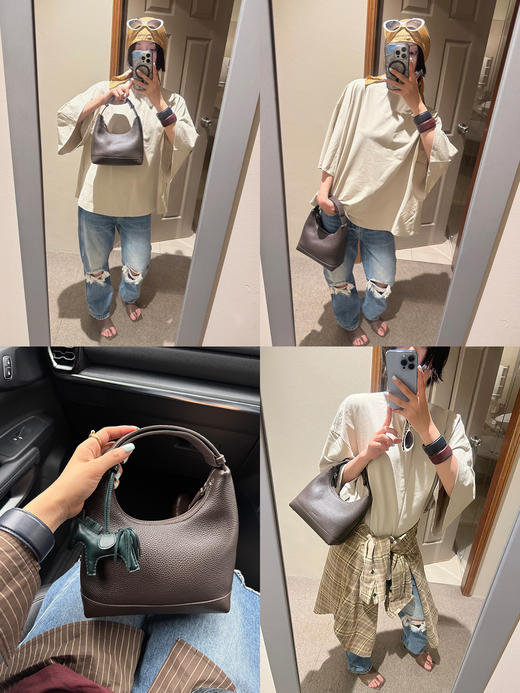 HIDEMI easy系列进口牛皮荔枝皮可调节手柄多背式饭盒包 格纹/乌木棕/动物纹 商品图1