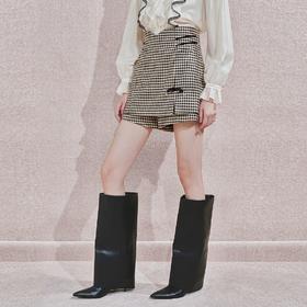 MAXRIENY精致复古感千格鸟A字阔腿短裙裤女