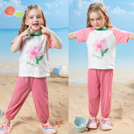 贝贝怡【凉感短袖防蚊长裤套装】25夏季女童新款透气T恤休闲长裤两件套ZB2ET038 商品图3