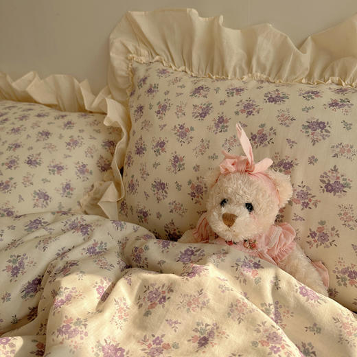 顶柔花边小碎花双层纱四件套-TJ1672 商品图1