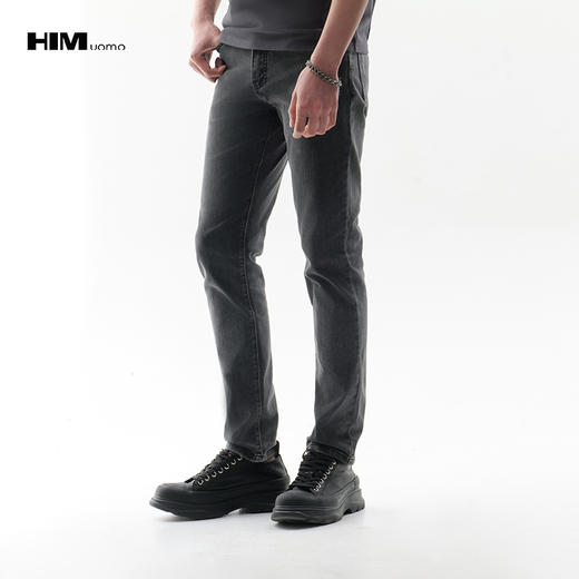 HIM漢崇  做旧小割破修身牛仔裤时尚简约灰微弹休闲裤 2026春季 商品图0