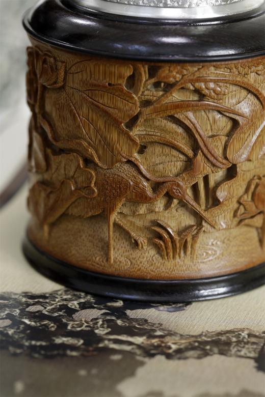 荷蟹°锡胆竹雕茶叶罐 商品图9