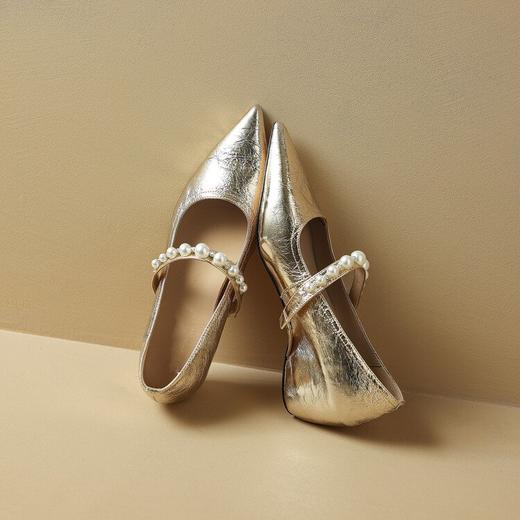 【预售5天】法式珍珠坡跟玛丽珍鞋春夏季新款尖头浅口一字带内增高单鞋女NDXC&7025 商品图1