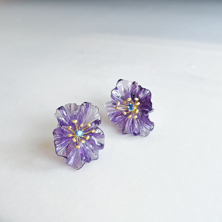 BY EVITA系列 花语 18K镶紫水晶、蓝宝石和钻石 耳钉