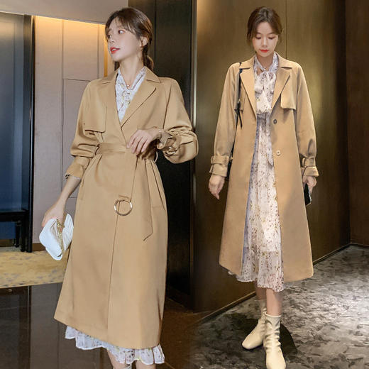 2025春季新款高级感中长款卡其色风衣外套女英伦风休闲大衣YIDM2506 商品图1