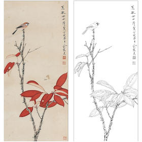 俞致贞花鸟工笔画白描底稿《红叶珍禽》临摹勾线高清打印稿ZZ70
