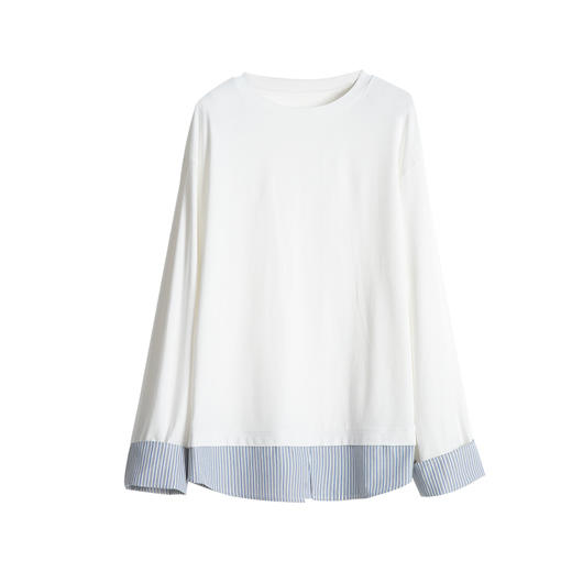 精梳棉拼接条纹假两件宽松衬衫T恤2025春新 商品图4