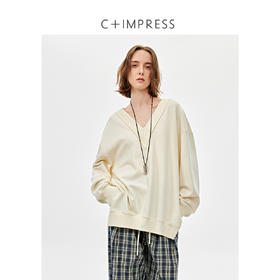 羊毛莫代尔V领慵懒风叠穿卫衣2025春新