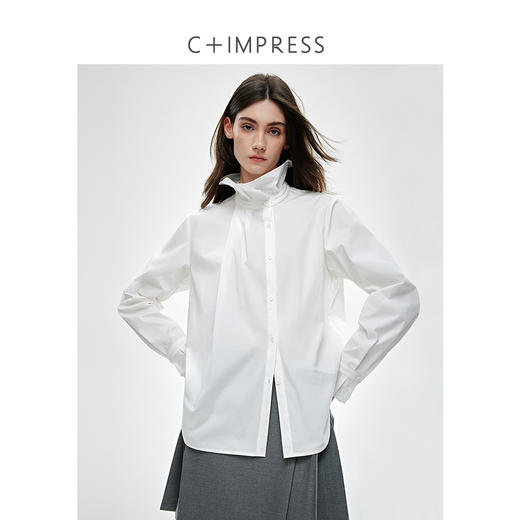 浅春系法式花苞立领简约通勤白衬衫2025春 商品图1