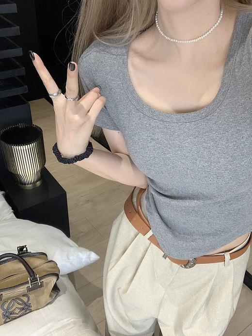 【YW】无忧购韩系百搭纯色万能搭U领基础辣妹T6088 商品图8