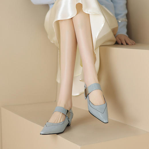 【预售5天】四季款小方头低跟浅口单鞋真皮复古风通勤玛丽珍鞋WXJFG&W423 商品图1