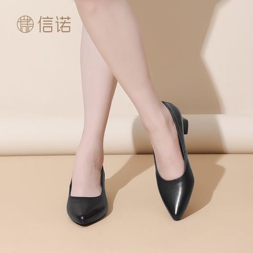 信诺真皮舒适女鞋2025新款浅口尖头通勤中年妈妈鞋软底工作鞋皮鞋X5C032-21 商品图8