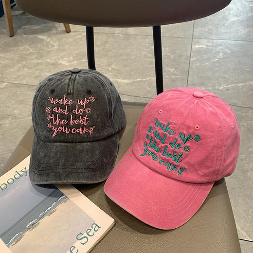 韩版ins水洗字母刺绣棒球帽子女美式复古做旧鸭舌帽夏季遮阳帽男 商品图1