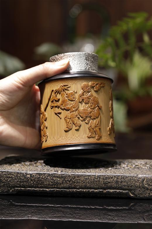 吉祥八宝°锡胆竹雕茶叶罐 商品图8