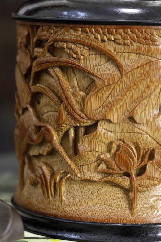 荷蟹°锡胆竹雕茶叶罐 商品图14