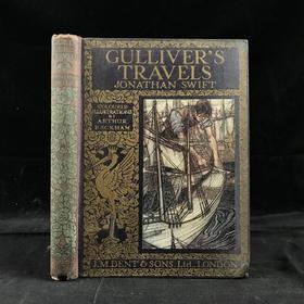 约20世纪早期 格列佛游记 鬼才拉克姆8幅彩色插图 漆布精装32开