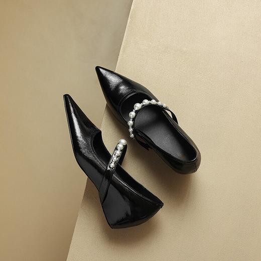 【预售5天】法式珍珠坡跟玛丽珍鞋春夏季新款尖头浅口一字带内增高单鞋女NDXC&7025 商品图2