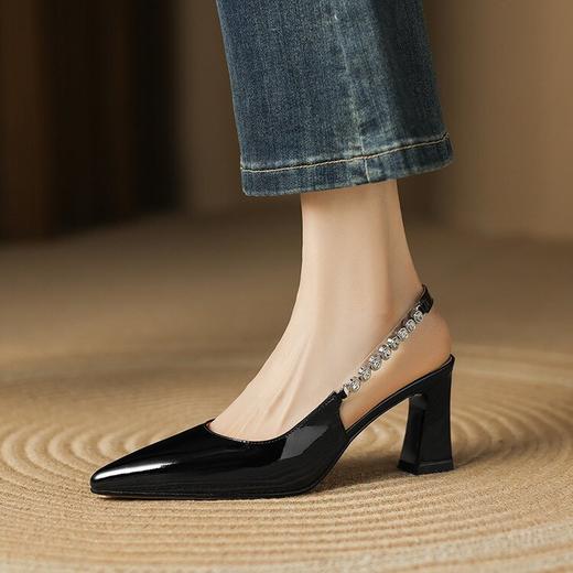 【预售5天】银色水钻后空高跟鞋春夏新款包头粗跟ins风绝美百搭女凉鞋LD&7318 商品图1