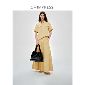 高密匹马棉松弛感宽松短袖衬衫/不对称分割伞摆半裙套装2025春CS2502023