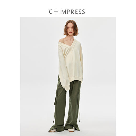 羊毛莫代尔V领慵懒风叠穿卫衣2025春新 商品图2