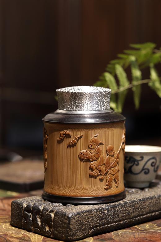 吉祥八宝°锡胆竹雕茶叶罐 商品图7