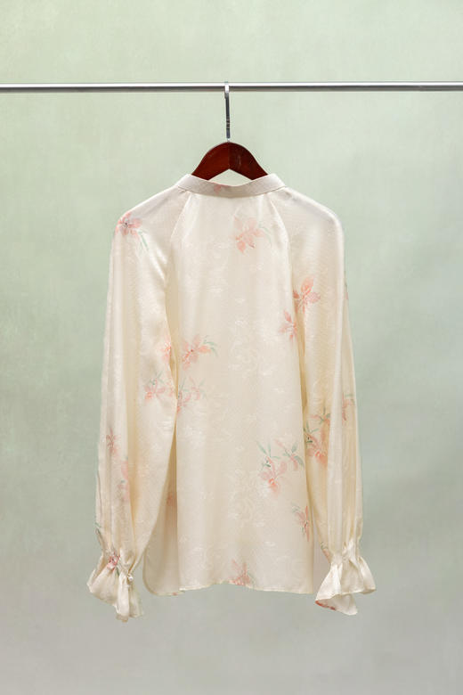 荷言HEYEN 知禾 桃花印花凤凰暗纹提花真丝上衣清凉雅致高级定制 商品图1