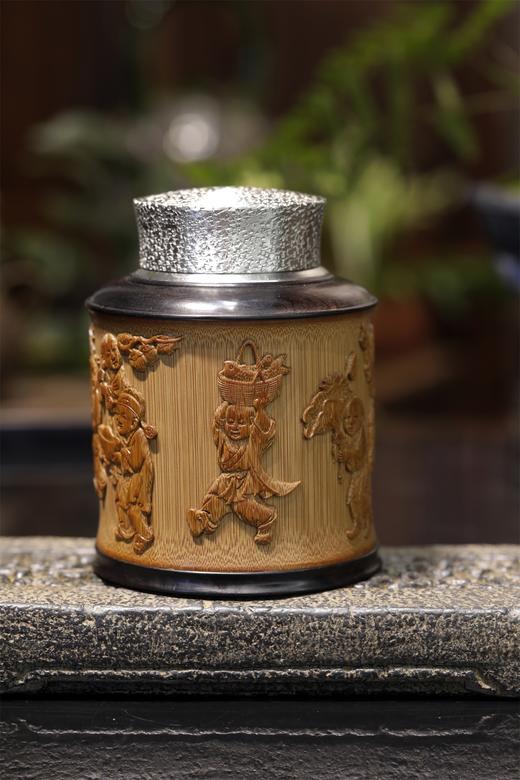 吉祥八宝°锡胆竹雕茶叶罐 商品图1