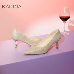 【KADINA】卡迪娜2025春季新款细高跟电镀跟烫钻优雅时装女单鞋KS250502