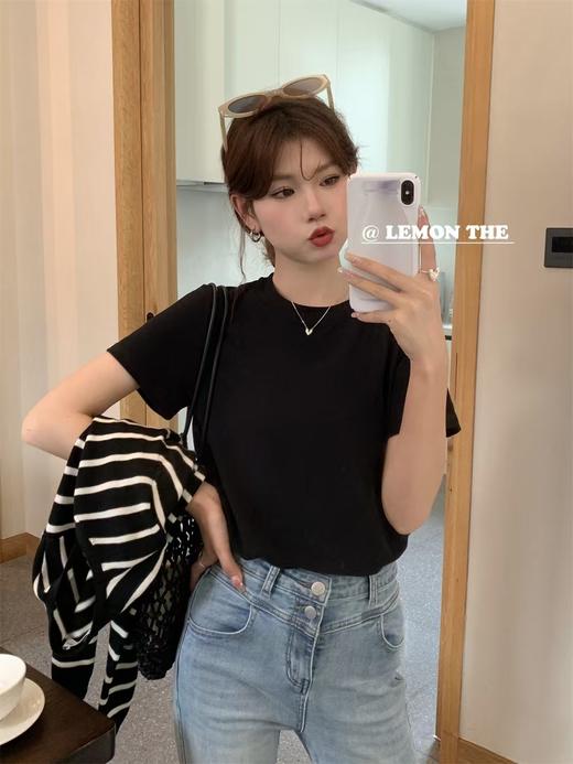 🔥🔥🔥现货【王炸爆款】2025弹力棉圆领百搭短款T恤02316-喜出 商品图3