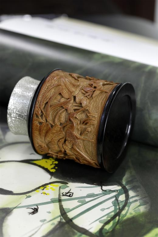 荷蟹°锡胆竹雕茶叶罐 商品图10