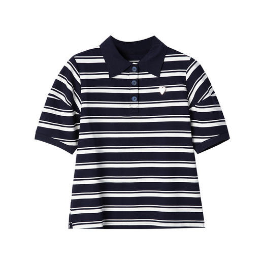 休闲撞色翻领条纹设计感泡泡袖POLO衫2025春 商品图4