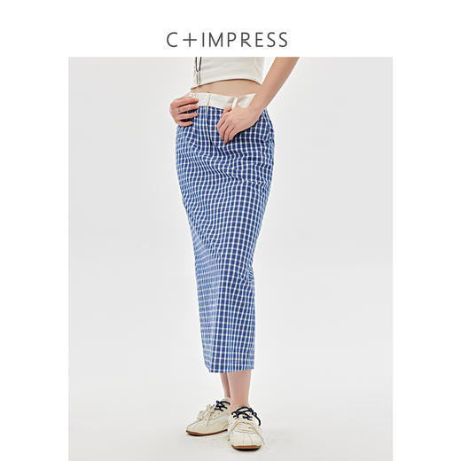 MIU风醋酸拼接色织格纹宽松廓形衬衫/直筒半裙CS2501034 商品图3