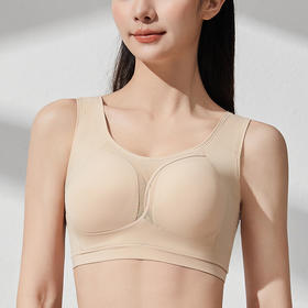 QC-CX23075A   精致U领+网纱设计轻薄无痕轻遮副乳超薄半圆压膜光面背心无钢圈文胸（单件）