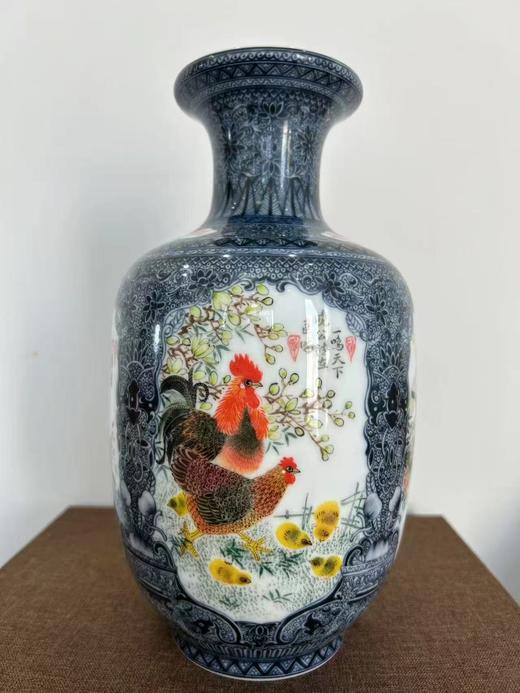 釉中彩四面开窗花鸟瓶 商品图1