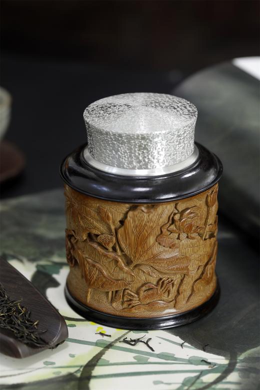 荷蟹°锡胆竹雕茶叶罐 商品图0