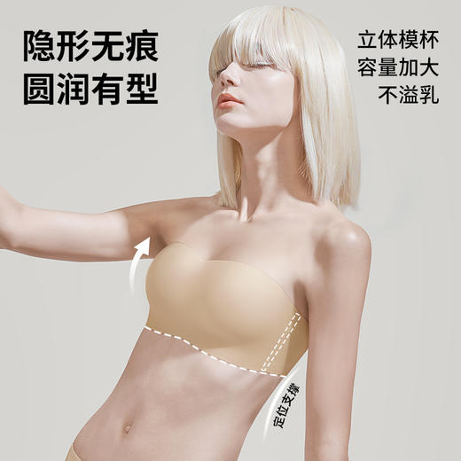 A3-【A-B杯】【无肩带显大内衣】润微小胸聚拢显大抹胸无肩带内衣女防滑不会掉隐形无痕美背半杯  不会掉2.0+稳稳杯【小胸-半杯】 商品图5
