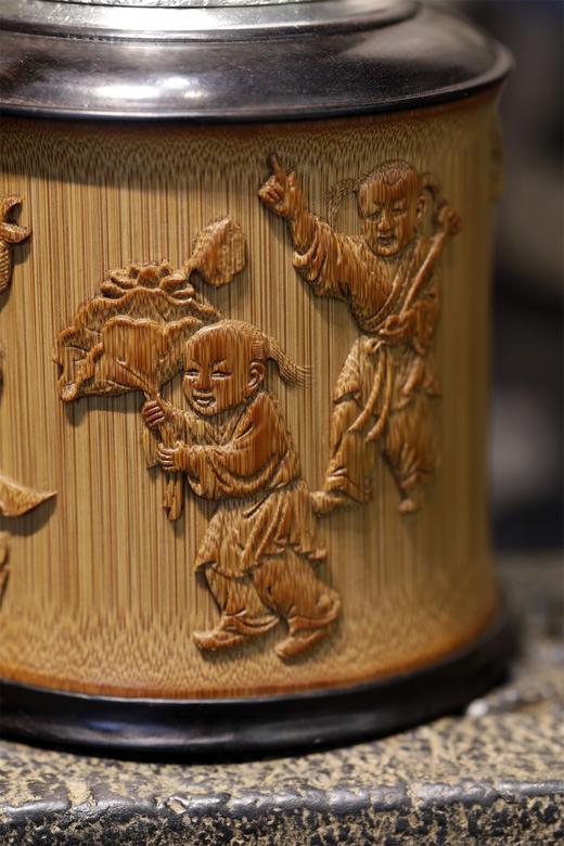 吉祥八宝°锡胆竹雕茶叶罐 商品图13