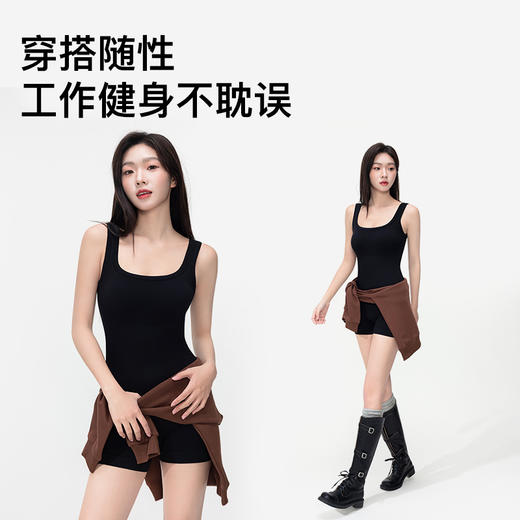 曲线主义 夏款塑身方领自带杯垫连体衣 舒适百搭宽肩带背心 QXFF05 商品图4
