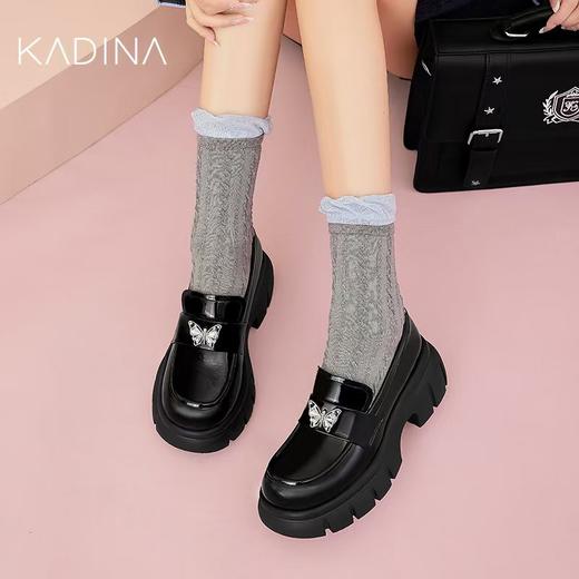 【KADINA】  AF3   卡迪娜2025春季新款潮酷甜美蝴蝶结厚底乐福鞋女女单鞋KS250505 商品图1