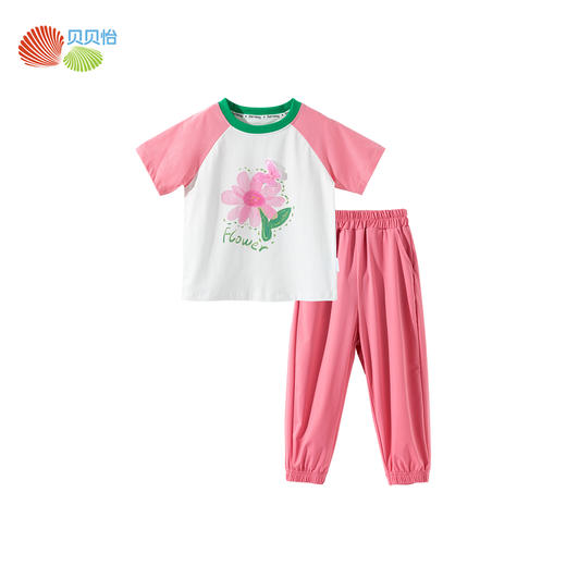 贝贝怡【凉感短袖防蚊长裤套装】25夏季女童新款透气T恤休闲长裤两件套ZB2ET038 商品图8