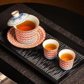 沁茶悦旅丨敦煌千佛汝瓷 悬停盖碗 1盖碗2杯套组 盖碗 150ml 品茗杯60ml 