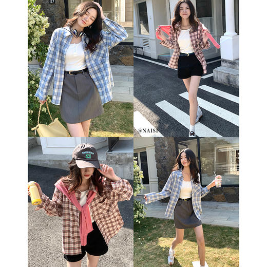 【1件65折】熙世界法式复古学院风格纹衬衣宽松慵懒风衬衫上衣2025春日新款 商品图3