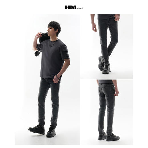 HIM漢崇  做旧小割破修身牛仔裤时尚简约灰微弹休闲裤 2026春季 商品图3