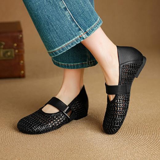 【预售5天】超软糯春夏季新款时尚编织镂空一字扣带玛丽珍鞋浅口圆头平底女单鞋NJMK&K1503 商品图2