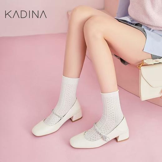 【KADINA】  AF3   卡迪娜2025春季新款中跟方头玛丽珍钻链女单鞋KS257706 商品图1