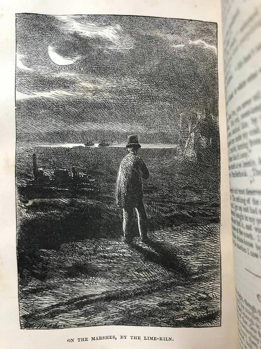 约19世纪后期 狄更斯《远大前程》 8幅插图 真皮精装36开 商品图9