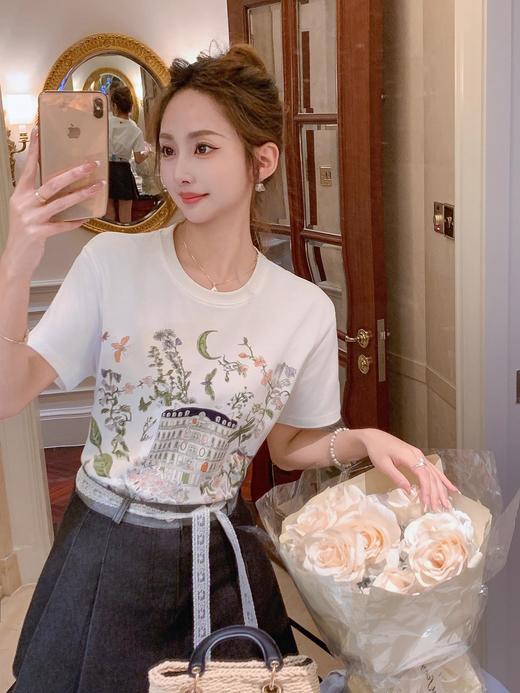 张心子【莫奈花园】夏款圆领设计感短袖T恤上衣 U2503028 商品图2