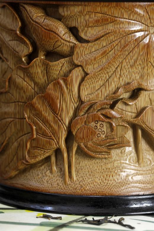 荷蟹°锡胆竹雕茶叶罐 商品图12