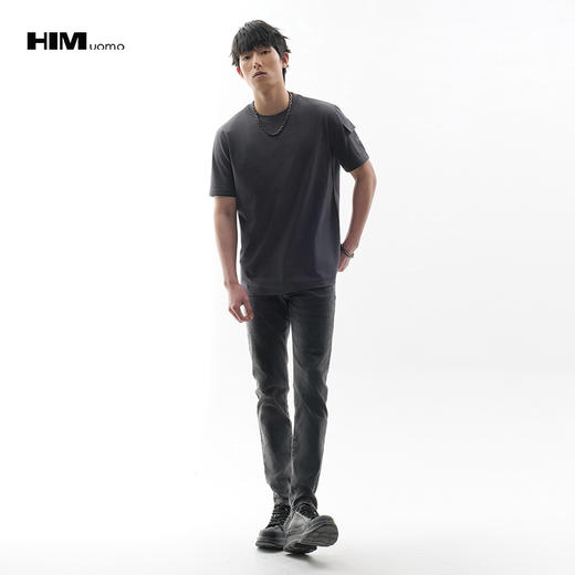 HIM漢崇  做旧小割破修身牛仔裤时尚简约灰微弹休闲裤 2026春季 商品图1