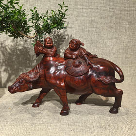 精雕牧牛童趣°紫檀摆件